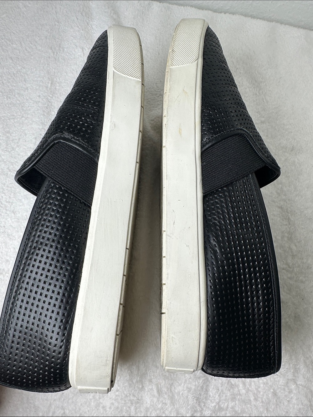 Vince Blair Black Perforated Leather Slip-On Sneakers with White Comfort Sole 8 - Picture 8 of 16